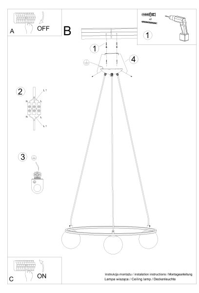 Sollux SL.1213 - Lampadario a sospensione con filo YOLI 3xG9/8W/230V nero