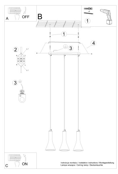 Sollux SL.1225 - Lampadario a sospensione con filo REA 3xE14/12W/230V calcestruzzo