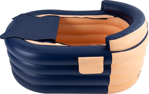Vasca da bagno gonfiabile - Vasca portatile per adulti, 1,4 metri - 4 camere d'aria - Fondo in cotone a 6 strati - Schienale ergonomico - Pompa d'aria senza fili - Arancione