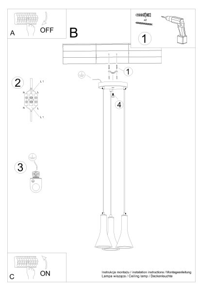 Sollux SL.1226 - Lampadario a sospensione con filo REA 3xE14/12W/230V calcestruzzo
