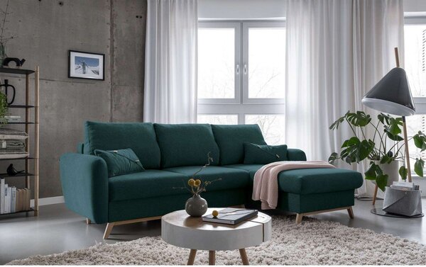 Divano letto angolare turchese, angolo destro Scandic Lagom - Miuform