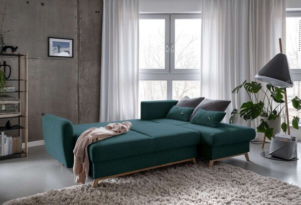 Divano letto angolare turchese, angolo destro Scandic Lagom - Miuform