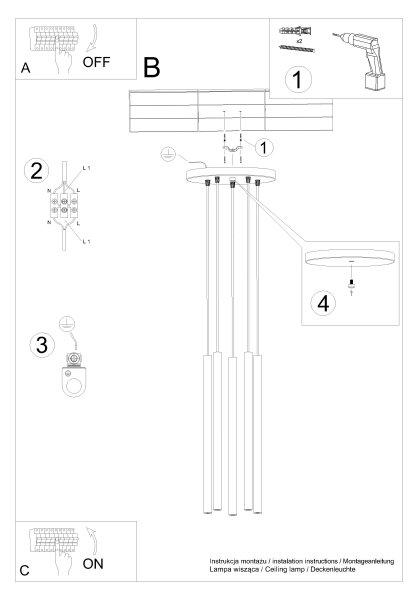 Sollux SL.1176 - Lampadario a sospensione con filo PASTELO 5xG9/8W/230V nero