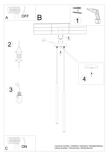 Sollux SL.1304 - Lampadario a sospensione con filo PASTELO 2xG9/8W/230V nero