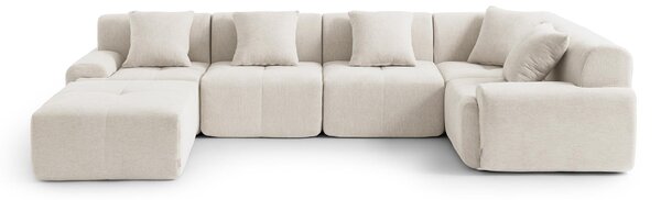 DIVANO ANGOLARE MODULARE MILYSOFA SOFAMOUS, 5 posti, con chaise longue, rivestito in tessuto di chenille color avorio
