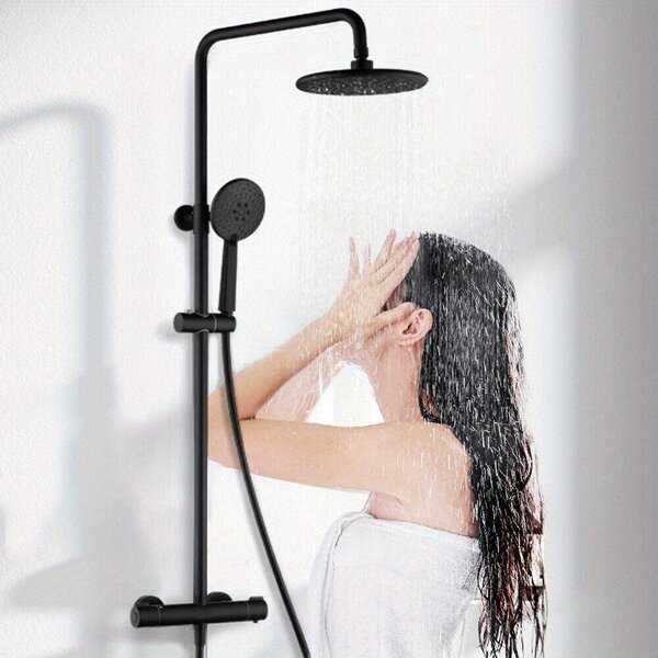 Doccia - Miscelatore per doccia - Soffione a pioggia - Doccetta manuale - Colonna doccia - Miscelatore termostatico - Nero opaco