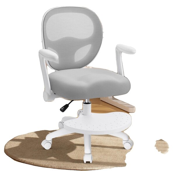 Sedia da scrivania per bambini, design ergonomico, regolabile in altezza, grigia
