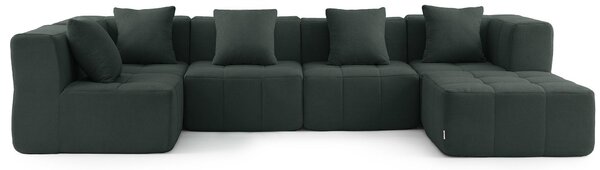 MILYSOFA SOFABULOUS: divano angolare modulare a 5 posti con chaise longue, raffinato tessuto a ricami, verde bosco