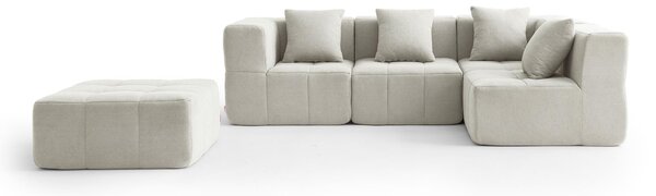 MILYSOFA SOFABULOUS: divano angolare modulare a 4 posti con chaise longue, in raffinato tessuto bouclé color crema e beige