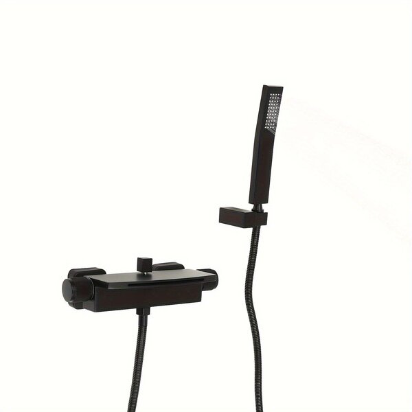 Rubinetto da bagno - Miscelatore per bagno - Rubinetto per doccia - Rubinetto a parete - Bocchetta a cascata - Nero opaco - Ottone