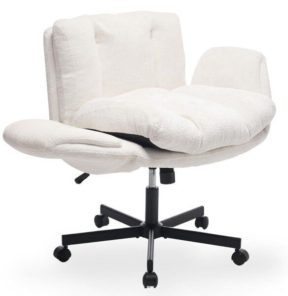 Sedia da ufficio in tessuto chenille, con seduta ampia e braccioli regolabili, color beige