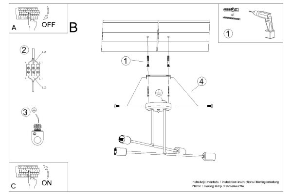Sollux SL.1451 - Lampadario a sospensione con supporto rigido NORAH 4xE27/15W/230V nero