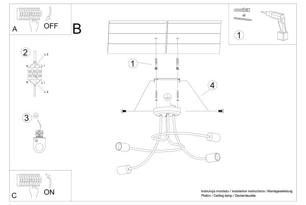 Sollux SL.1455 - Lampadario a sospensione con supporto rigido LEVAR 4xE27/15W/230V nero