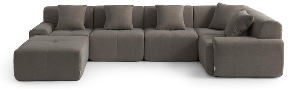 DIVANO ANGOLARE MODULARE MILYSOFA SOFAMOUS, 5 posti, con chaise longue, rivestito in tessuto di chenille, color grigio antracite
