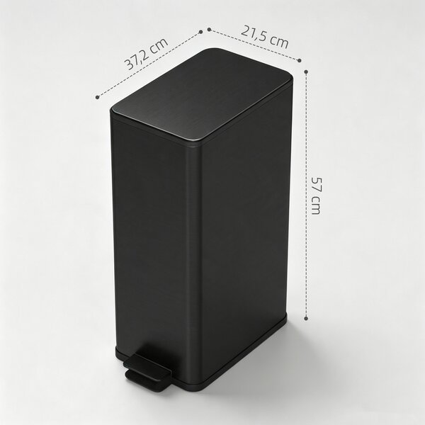 HOMCOM Cestino Spazzatura 20L con Chiusura Ammortizzata e Secchio Rimovibile, in Acciaio e PP, 21.5x37.2x57 cm, Nero | Aosom Italy