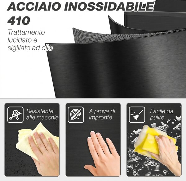 HOMCOM Cestino Spazzatura 20L con Chiusura Ammortizzata e Secchio Rimovibile, in Acciaio e PP, 21.5x37.2x57 cm, Nero | Aosom Italy