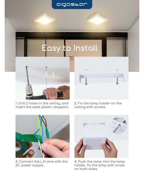Aigostar - Plafoniera LED da soffitto a montaggio superficiale LED/18W/230V 3000K 22,6x22,6 cm bianca