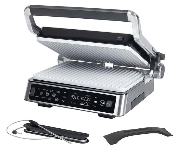 Genius Chef, griglia di contatto CeraFit Edition, set da 6 pezzi, 2000 W, griglia elettrica con rivestimento antiaderente in Vetroceramica, piastre da cottura, termometro e vaschetta raccogli grassi