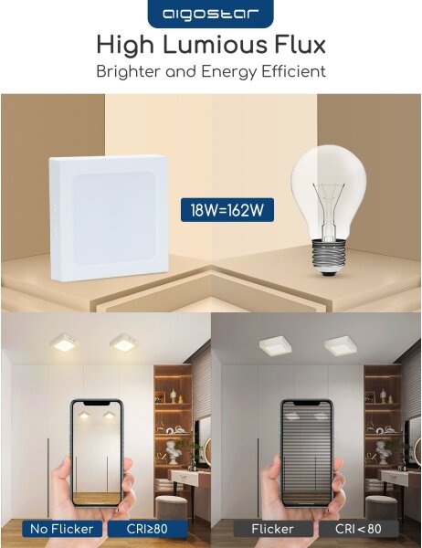 Aigostar - Plafoniera LED da soffitto a montaggio superficiale LED/18W/230V 3000K 22,6x22,6 cm bianca