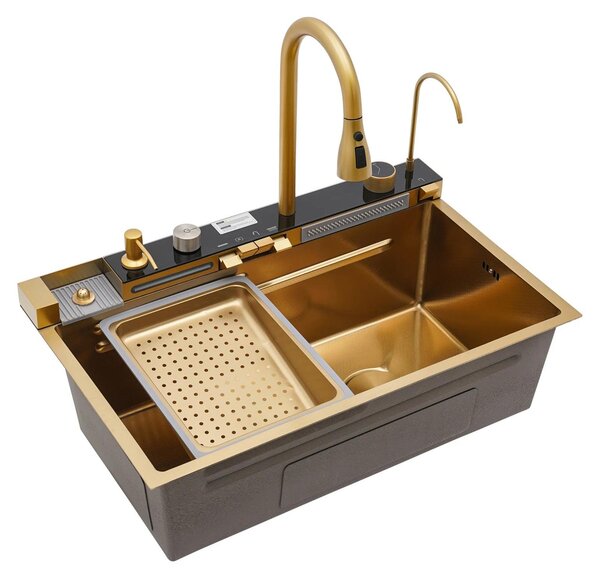 Lavello da cucina digitale - Rubinetto estraibile - Display integrato - Acciaio inossidabile - Rivestimento nanotecnologico
