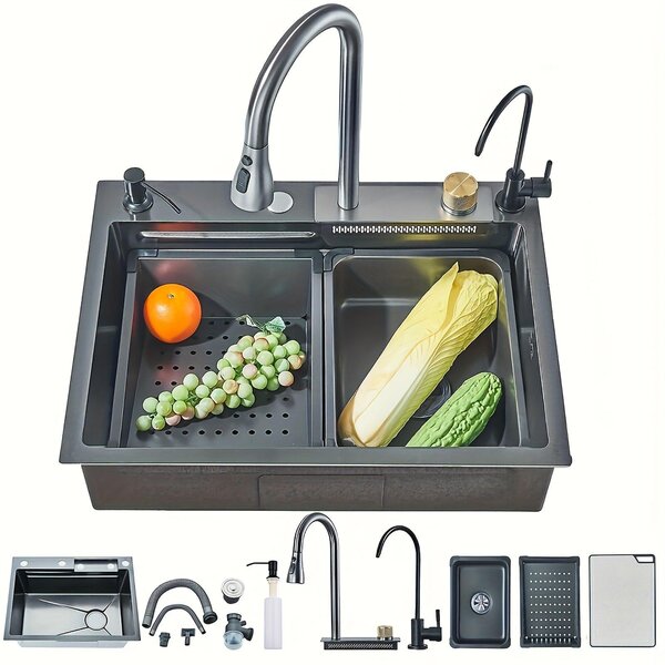 Rubinetto da cucina - Miscelatore da cucina - Rubinetto estraibile - Miscelatore - Rubinetto per lavello - Acciaio inossidabile 304 - 45 x 60 cm