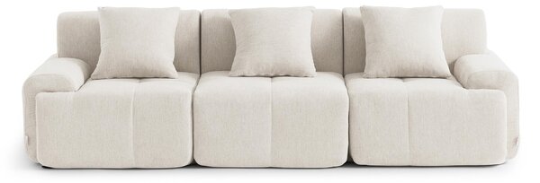 DIVANO MODULARE MILYSOFA SOFAMOUS, 3 posti, design lineare, tessuto di chenille color avorio