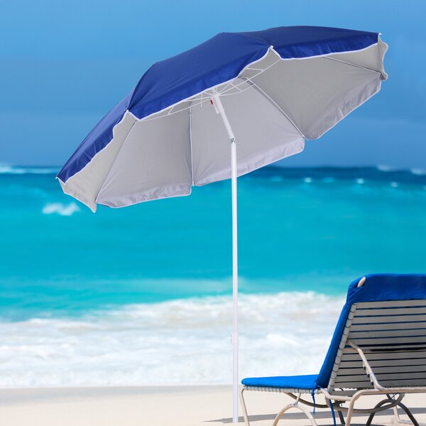 Outsunny Ombrellone da Spiaggia Inclinabile con Fodera Riflettente, in Acciaio e Poliestere, Ø1.7x2.05 m, Blu