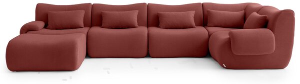 MILYSOFA SOFATIME: divano angolare modulare a 5 posti con chaise longue, raffinato tessuto a ricami, rosso terracotta