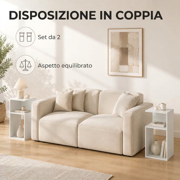 HOMCOM Set 2 Tavolini da Salotto Moderni con Ripiano Aperto, per Soggiorno, Camera da Letto, Ufficio, Bianco | Aosom Italy
