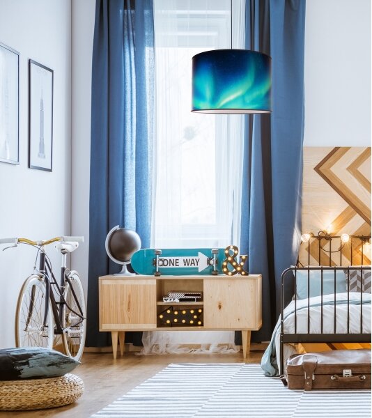 Duolla - Lampadario a sospensione con filo PRINT L 1xE27/40W/230V diametro 45 cm nero/turchese