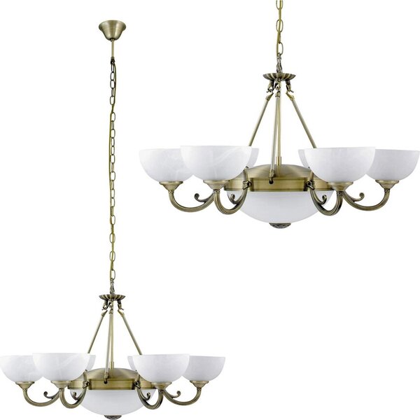 Rabalux 8546 Lampadario 8 spot Marlene, E27-E14, bronzo-argento-bianco, rotondo, classico, ø800mm