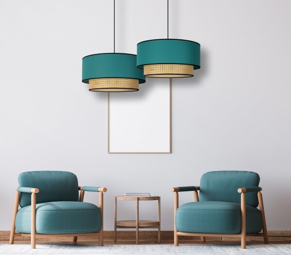 Duolla - Lampadario a sospensione con filo BOHO 1xE27/15W/230V diametro 45 cm turchese/rattan