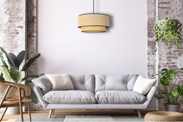 Duolla - Lampadario a sospensione con filo BOHO 1xE27/15W/230V diametro 45 cm beige/rattan