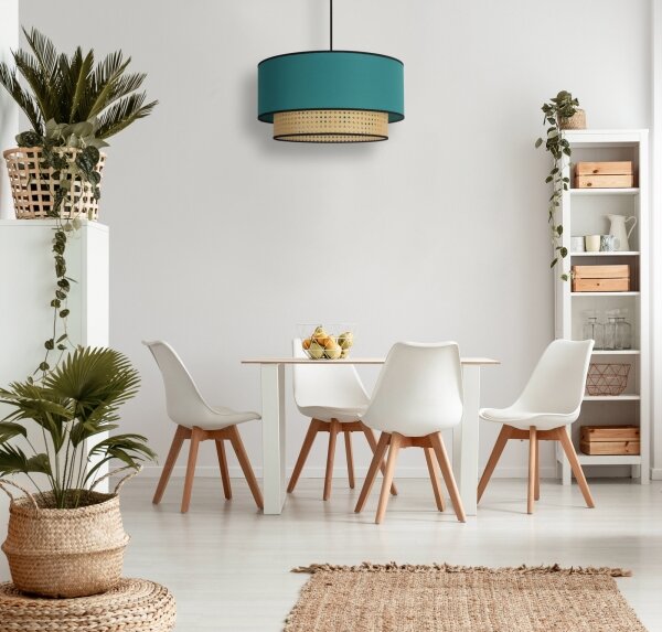 Duolla - Lampadario a sospensione con filo BOHO 1xE27/15W/230V diametro 45 cm turchese/rattan