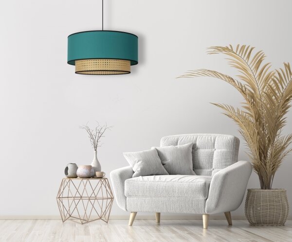 Duolla - Lampadario a sospensione con filo BOHO 1xE27/15W/230V diametro 45 cm turchese/rattan
