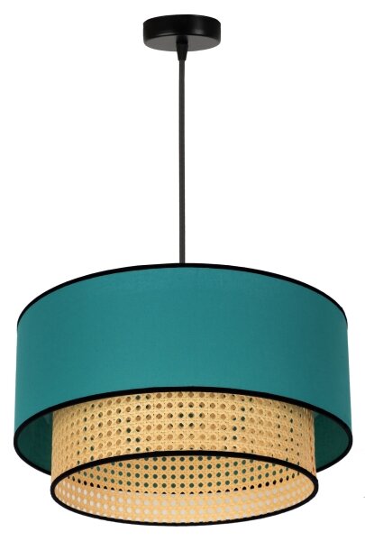 Duolla - Lampadario a sospensione con filo BOHO 1xE27/15W/230V diametro 45 cm turchese/rattan