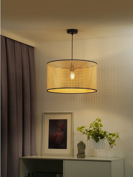 Duolla - Lampadario a sospensione con filo ROLLER 1xE27/15W/230V diametro 45 cm rattan/nero