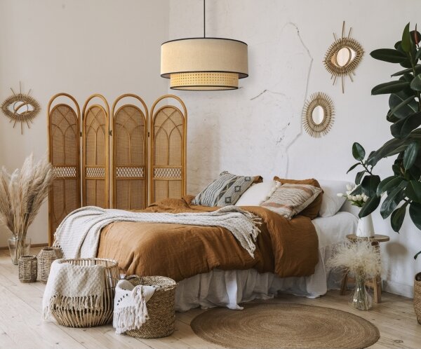 Duolla - Lampadario a sospensione con filo BOHO 1xE27/15W/230V diametro 45 cm beige/rattan