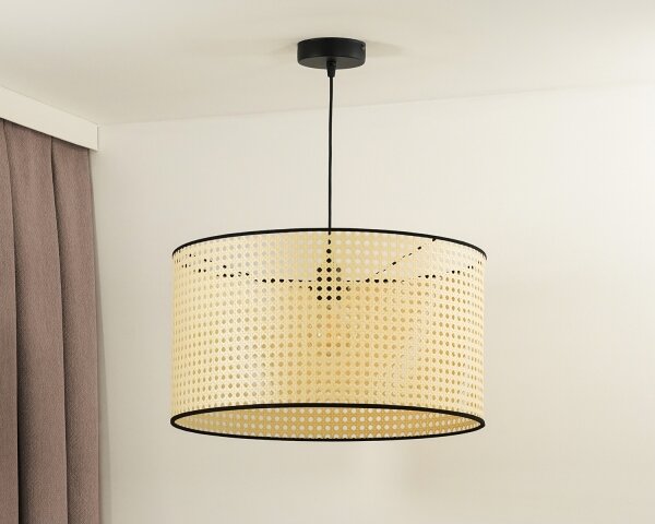 Duolla - Lampadario a sospensione con filo ROLLER 1xE27/15W/230V diametro 45 cm rattan/nero