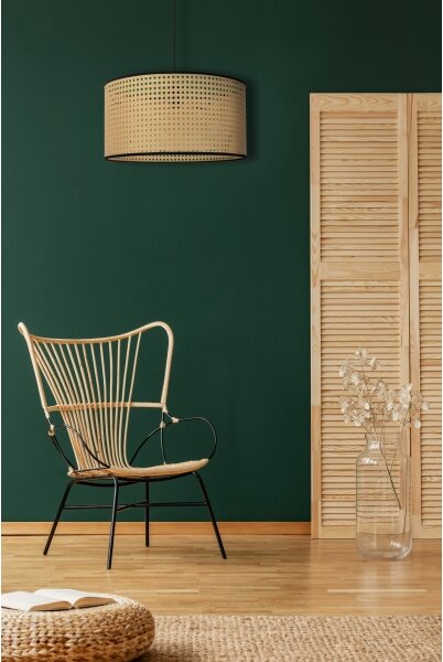 Duolla - Lampadario a sospensione con filo ROLLER 1xE27/15W/230V diametro 45 cm rattan/nero