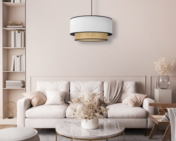 Duolla - Lampadario a sospensione con filo BOHO 1xE27/15W/230V diametro 45 cm bianco/rattan
