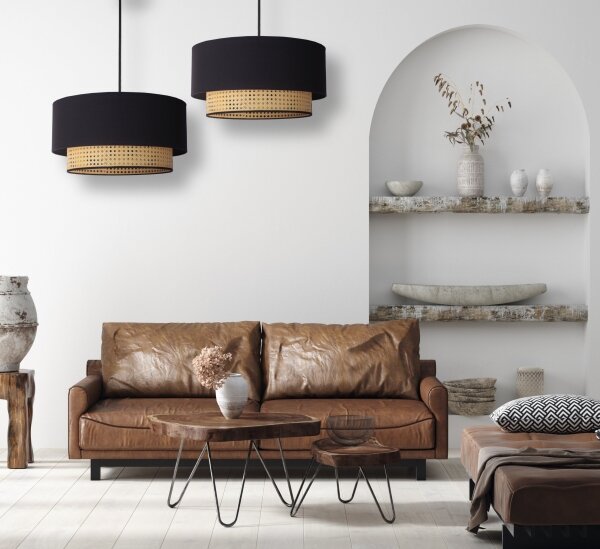 Duolla - Lampadario a sospensione con filo BOHO 1xE27/15W/230V diametro 45 cm nero/rattan