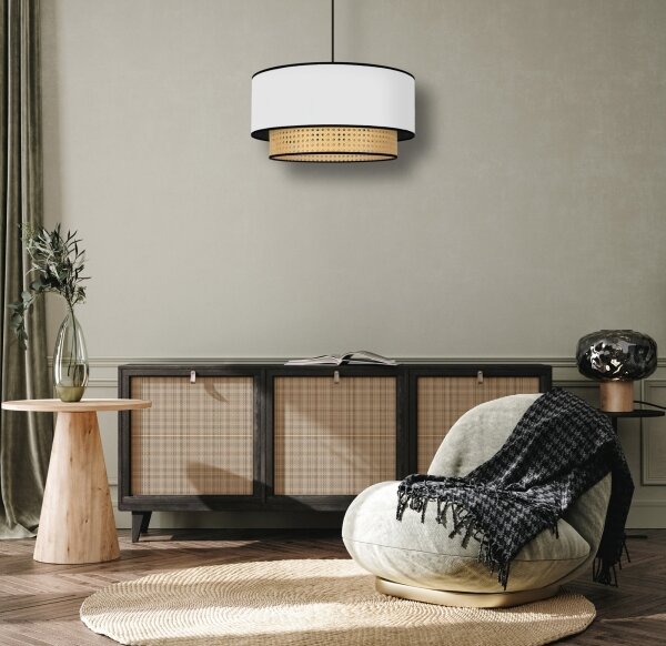 Duolla - Lampadario a sospensione con filo BOHO 1xE27/15W/230V diametro 45 cm bianco/rattan