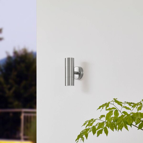 Lindby applique da esterno Hakan, up/down, acciaio inox, IP44, GU10 Hakan, Alluminio / Grigio / Zincato, Acciaio Inox, Moderno