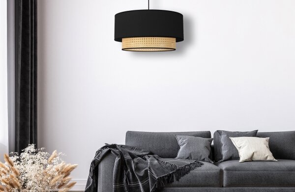 Duolla - Lampadario a sospensione con filo BOHO 1xE27/15W/230V diametro 45 cm nero/rattan