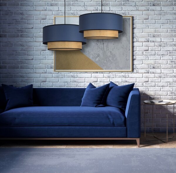 Duolla - Lampadario a sospensione con filo BOHO 1xE27/15W/230V diametro 45 cm blu/rattan