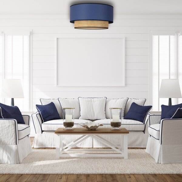 Duolla - Plafoniera BOHO 1xE27/15W/230V diametro 45 cm blu/rattan