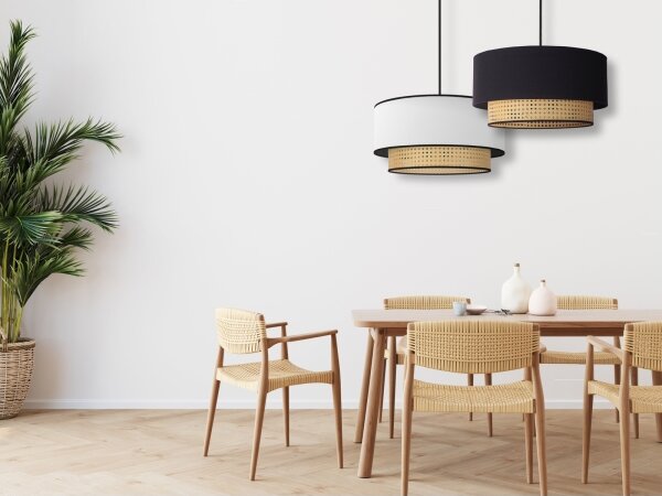 Duolla - Lampadario a sospensione con filo BOHO 1xE27/15W/230V diametro 45 cm bianco/rattan