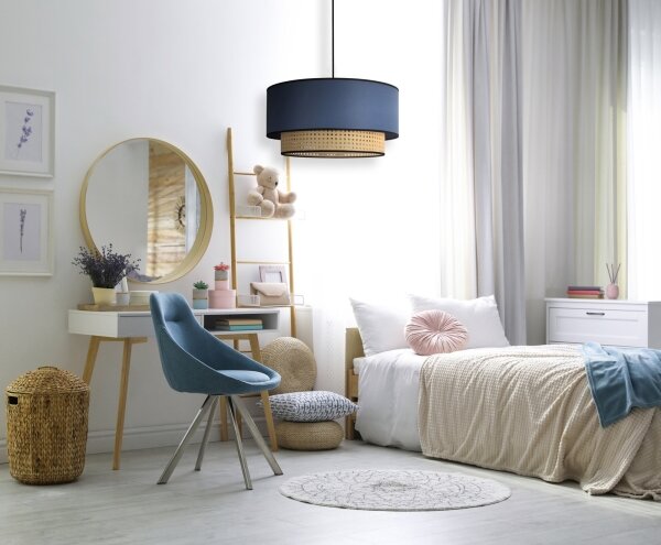 Duolla - Lampadario a sospensione con filo BOHO 1xE27/15W/230V diametro 45 cm blu/rattan