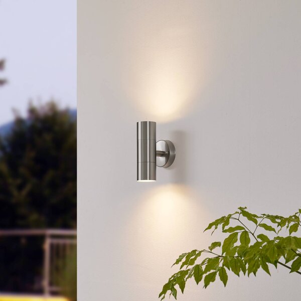 Lindby applique da esterno Hakan, up/down, acciaio inox, IP44, GU10 Hakan, Alluminio / Grigio / Zincato, Acciaio Inox, Moderno